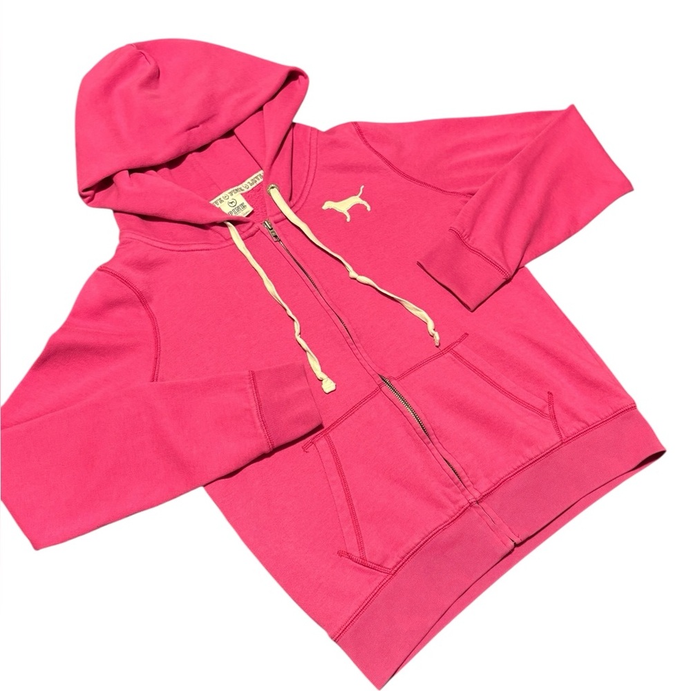 PINK Victoria's Secret Hoodie LOVE PINK Size Large Zip Front Y2K Spell Out Back